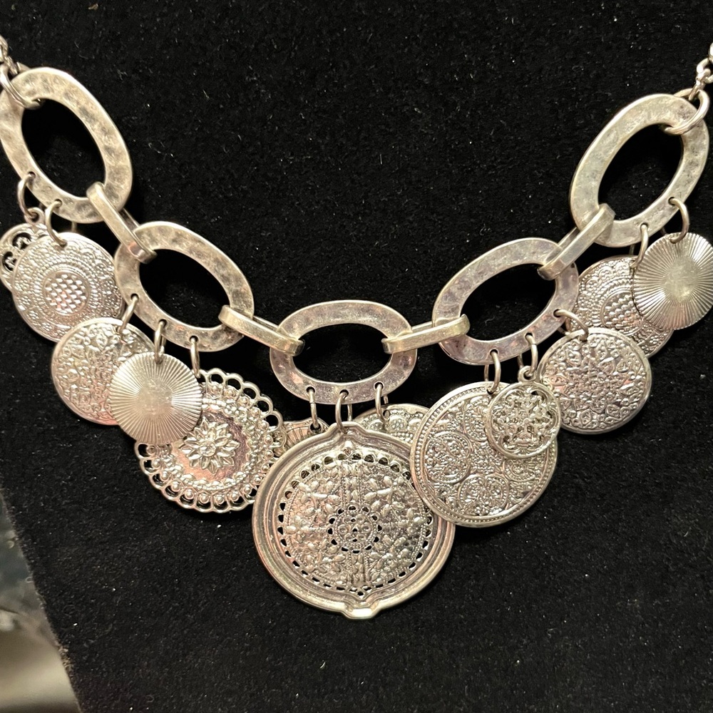 Silver-Tone Coin Pendant Statement Necklace - Women